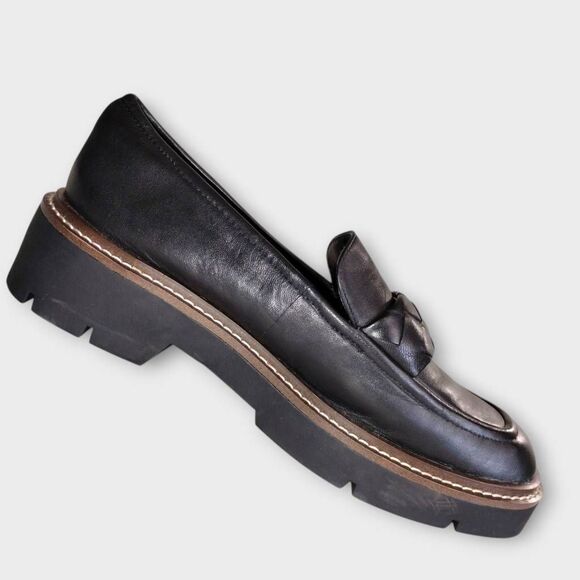 Nordstrom Womens Size 10 Black Leather Platform Loafers Classic Preppy Platform - Picture 1 of 10